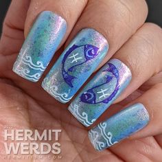 Zodiac Collection: Pisces - Nail Art - Hermit Werds Nails Pisces, Pisces Nail Art, About Pisces, Nail Art Printer, Pisces Birthday, Nail Pictures, Popular Nails, Manicures Designs