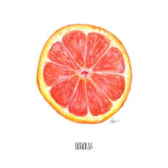 a grapefruit cut in half with the word tequila written below and underneath it