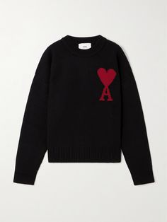 This 'ADC' sweater is intarsia-knitted with AMI PARIS' signature heart emblem at the chest. Spun from wool, it has dropped shoulders highlighted by raised seams and ribbed trims. It'll pair nicely with so much in your wardrobe. <br><br>This product supports best practice in Animal Welfare. Find out more about NET SUSTAIN <a href="https://www.net-a-porter.com/en-gb/campaigns/net-sustain">here.</a> Net Sustain, Star Sweater, Paris Woman, Paris Outfits, Heart Sweater, Fire Fits, Ami Paris, Causual Outfits, Best Practice