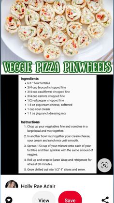 an advertisement for veggie pizza pinwheels on the app store's website