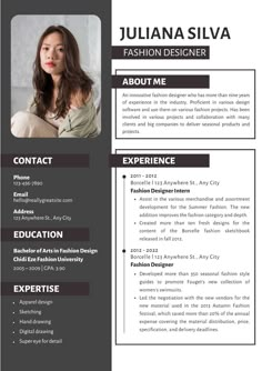 a professional resume template with an image on the front and back cover, in black