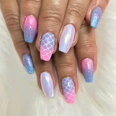 Unicorn mermaid nails Unicorn Nails Designs, Mermaid Nail Art, Mermaid Nail, Unicorn Mermaid, Unicorn Nails, Mermaid Nails, Vacation Nails, Nail Swag, Sparkly Nails