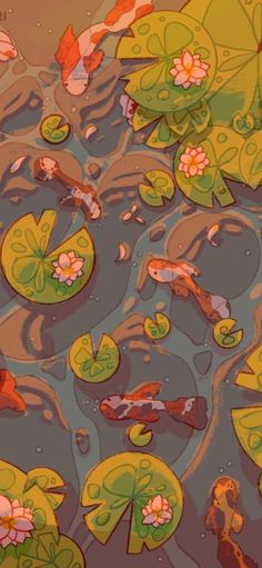 an image of water lilies and fish in the pond