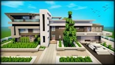 this is an image of a modern house in minecraft