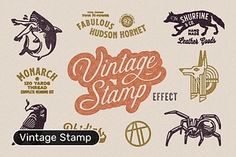 vintage stamp set with various types of animals and other things in the background, including an image