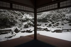 an open room with snow on the ground