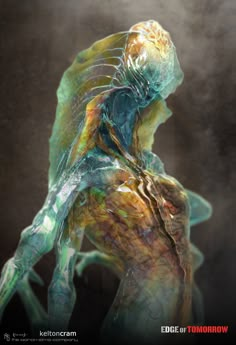 a digital painting of a man with an alien like body