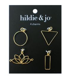 Add a personalized touch to your DIY jewelry and craft projects with these hildie & jo Iron Charms - Gold This pack includes four unique charms in smooth gold There is an open circle, an open triangle, an open lotus flower and an open rectangle Add these to bracelets, necklaces, keychains and moreBrand: hildie & joIncludes four charmsContent: Iron Open Lotus Flower, Skulls Drawing, Jewelry Making Charms, Order Up, Joanns Fabric And Crafts, Unique Charms, Go Shopping, Craft Stores, Lotus Flower