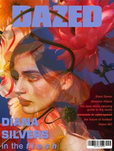 the front cover of dazed magazine featuring an image of a woman with flowers in her hair