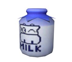 an image of a blue bottle with the word milk printed on it's side