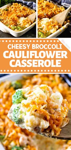 cheesy broccoli cauliflower casserole in a white dish