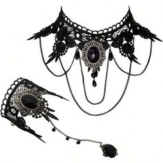 Color: Black Material: Polyester Style: Elegant Composition: 100% Polyester Power Supply: None Gothic Halloween Decorations, Halloween Costume Jewelry, Vampire Necklace, Black Lace Choker, Fabric Pendant, Gothic Vampire, Ring Pillow Wedding, Lace Choker, Goth Style