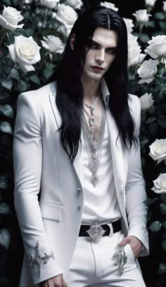 Vampire Men, Goth Guys, White Goth, Character Inspiration Male, Vampire Art, Goth Beauty, Goth Aesthetic, Gothic Beauty, Long Hair Styles Men