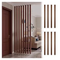 the room divider is made from wood slats