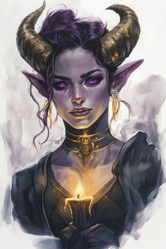 Virelle is a Tiefling bard, an infernal being of average height, she has short, bronze horns emerging from her temple, that curve gently upwards. Her skin is a deep obsidian, smooth yet reflective like polished jet. Her eyes, vibrant violet with horizontal slits, are framed by lashes resembling fine, molten gold threads. She wears her famed black choker around her slender neck, a lucky amulet she... Dnd Sorcerer Tiefling, Dnd Character Tattoo Ideas, Tiefling Names Female, Trifling Female, Tiefling Bard Dnd, Dnd Bard Female, Tiefling Female Rogue, Female Warlock Dnd, Tiefling Sorcerer Female