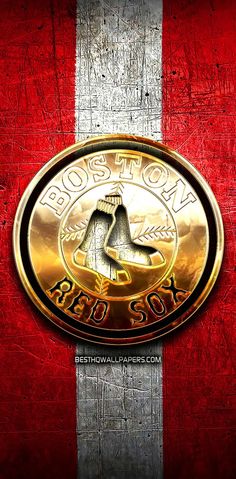 the boston red sox logo is shown in gold and silver on an american flag background