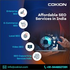 an advertisement for a company that sells seo services in india, with the words cokion on it