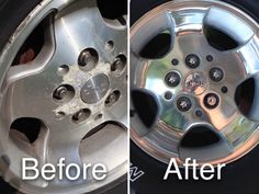 before and after pictures of a car wheel