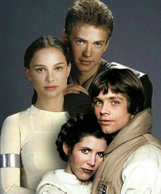 the cast of star wars from left to right luke, leida, and princess leisa