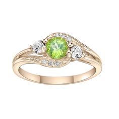 With shimmering peridot and white topaz, this ring is an accessory you'll treasure. With shimmering peridot and white topaz, this ring is an accessory you'll treasure.  Nickel free Metal: sterling silver Chain length: 18 in. Packaging: boxed Plating: 14k gold Width: 9 mm Finish: polishedSTONE DETAILS Stone type: peridot, white topaz Total weight: 1 ct. Center stone weight: 1/2 ct. Center stone size: 5 mm x 5 mm Shape: round Setting: prong Gemstones may have been treated to enhance their appearan Green Diamond Multi-stone Birthstone Ring, Green Diamond Birthstone Ring With Multi-stone, Formal Peridot Birthstone Ring For May, Fine Jewelry Peridot Birthstone Ring With Center Stone, Peridot Diamond Ring For May Birthstone, Lime Green Peridot Ring For May Birthstone, Lime Green Peridot Birthstone Ring For May, Green Diamond Birthstone Ring With Accent Stones, Green Peridot Diamond Ring With Accent Stones