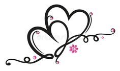 two hearts with swirls and flowers on white background stock photo - image 34987