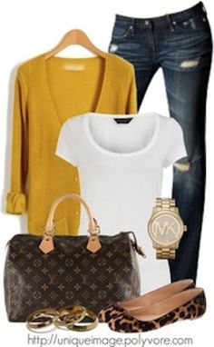 Mustard Cardigan Outfit, Mustard Shirt, How To Have Style, Mustard Cardigan, Cardigan Outfit, Ladies Bags, Jeans Outfits, Weekend Outfit