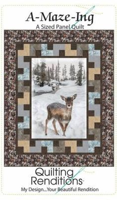 the front cover of a quilting book, featuring a deer in snow and trees