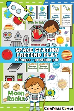 space station pretend play with pictures and text