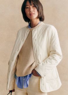 Oversized quilted jacket ;Round neckline;Front press stud fastening;Patch pockets with flaps;Drawstring hem;Length from shoulder 76 cm / 29.9 in (for a 36) Oversized Quilted Jacket For Workwear, Fall Quilted Utility Jacket For Work, Quilted Long Sleeve Utility Jacket For Workwear, Oversized Quilted Jacket For Winter Workwear, Long Sleeve Quilted Jacket With Pockets, Long Sleeve Quilted Jacket With Pockets For Layering, Beige Quilted Outerwear For Work, Quilted Long Sleeve Jacket With Pockets For Layering, Winter Quilted Jacket For Work With Patch Pockets