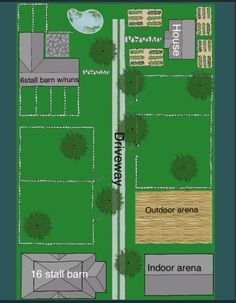 an aerial view of a green area with several trees and other things in it, including the