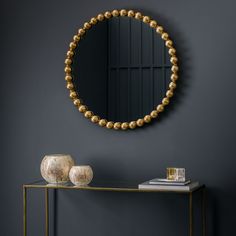 Elegant Gold Bobble Round Mirror – Glass, Iron & MDF - Decor interiors Product Wall, Luxury Mirror, Round Wall Mirror, Framed Mirror Wall, Glass Frames, Classic Interior, Round Wall, Round Design, Accent Mirrors