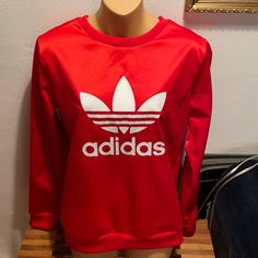 New Never Worn. Rare Style. Lucky Red. Looks So Silky. Casual Red Graphic Print Sweatshirt, Adidas Red Winter Sweatshirt, Adidas Red Sweatshirt For Winter, Red Adidas Sweatshirt For Winter, Red Letter Print Casual Sweatshirt, Red Casual Sweatshirt With Letter Print, Casual Red Sweatshirt With Letter Print, Adidas Red Winter Tops, Red Adidas Tops For Winter