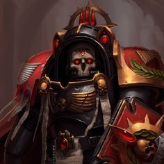 a painting of a warhammer with red eyes