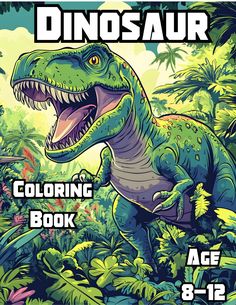 the dinosaur coloring book is in front of some trees