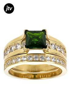 1.58ct Square Octagonal Green Chrome Diopside With 1.74ctw Round White Zircon 18k Yellow Gold Over Sterling Silver Set of 2 Rings. Measures Approximately 0.82"L x 0.28"W. Not Sizeable. Accent Stones Primarily Zircon. Ring Spacer, Green Chrome, 2 Rings, Popular Jewelry, Emerald Stone, Turquoise Jewelry, Jewelry Making Beads, Online Jewelry, Pendant Jewelry