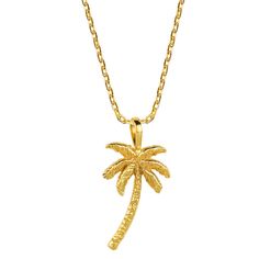 Imagine yourself on the beaches of Mexico or the Ibizan shore with the stunning Oasis Palm Necklace. This delicate hand-etched gold palm tree pendant is a beautiful addition to the beachy Oasis Palm collection.   Also available in Sterling Silver 24ct Gold Plated on recycled brass  Handmade Handmade jewellery made from sterling silver, brass, bronze, and mixed metals require regular cleaning and care to keep it looking its best. Everyday pollutants, wear and tear, and body lotions can tarnish si Yellow Gold Jewelry For Vacation, Engraved Pendant Necklace For Beach, Yellow Gold Pendant Necklace For Beach, Engraved Gold Beach Jewelry, Palm Necklace, Gold Palm Tree, Palm Tree Pendant, Summer Jewellery, Charlotte's Web