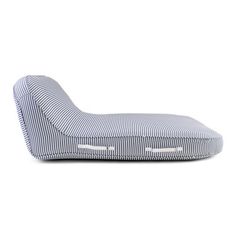 a blue and white striped seat cushion on a white background with the word's logo