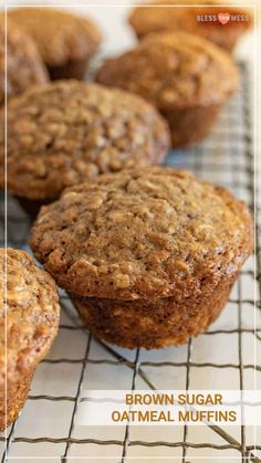 brown sugar oatmeal muffins cooling on a wire rack with text overlay