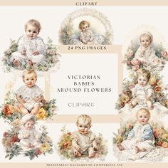 victorian baby's around flowers clipart for scrapbooking, cards and more