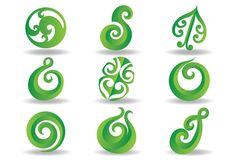 a set of green swirls and leaves on white background stock photo - budget conscious