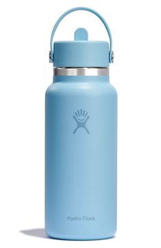 the hydro flask water bottle is light blue