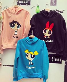 3 Best Friends Shirts, New Powerpuff Girl, Best Friend T Shirts, Aesthetic Hoodies, Jelly Purse, Squad Outfits, Belted Wrap Dress, Painted Denim Jacket, Best Friend Outfits