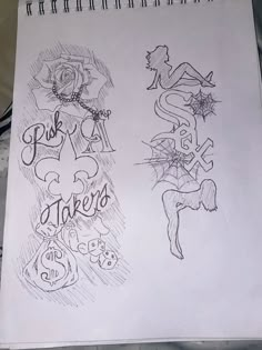 a drawing of two girls with tattoos on their arms and one has the words pick up takers