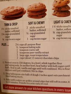 a menu for cookies with instructions on how to choose the best cookie and what to use them