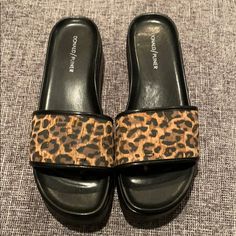 Cheetah Slides In Fabulous Condition. Great Support! Black Tan, Black And Tan, Women's Shoes Sandals, Shoes Sandals, Slides, Size 10, Women Shoes, Sandals, Customer Support