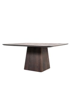 an oval wooden table with a metal base on the top, against a white background