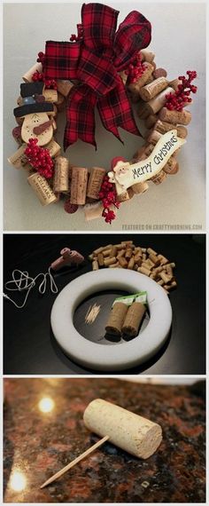 wine corks are used to make a wreath for the holidays and new year's eve