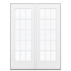 a white double door with glass panels