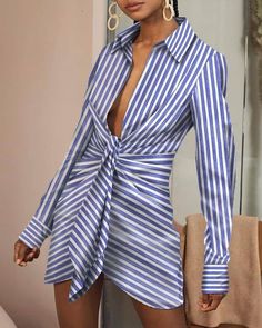 Women's Fashionable Home Style Loose Shirt Dress – Trendha Loose Shirt Dress, Afrikaanse Mode, How To Fold Sleeves, Long Sleeve Fitted Dress, Marine Uniform, Collared Shirt Dress, Womens Fall Dress, Striped Shirt Dress, Printed Shirt Dress