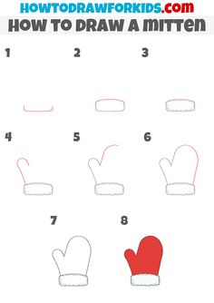 how to draw a mitten step by step instructions for kids in the winter season